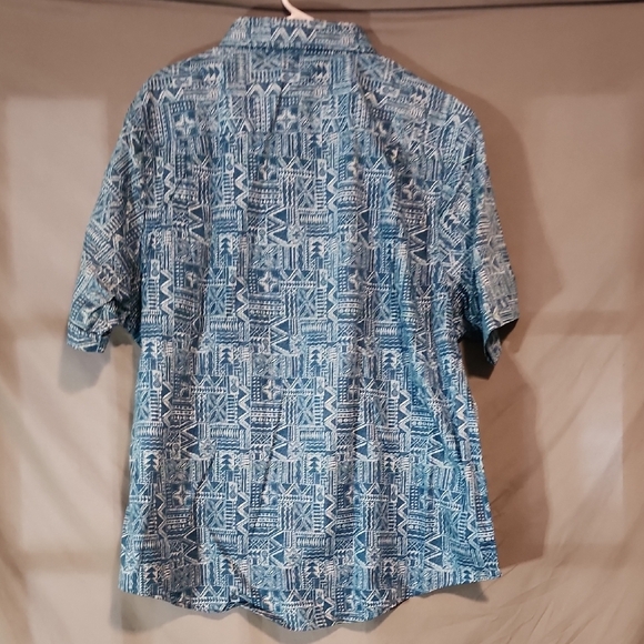 Haggar NWT  Men's Teal Geometric Button Down Shirt - Picture 4 of 7